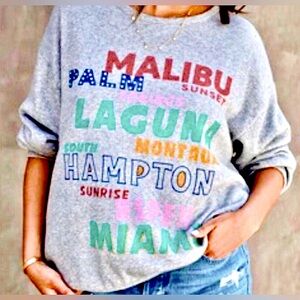 Vici city hopping rhinestone embellished pullover sweatshirt grey/multi NEW S